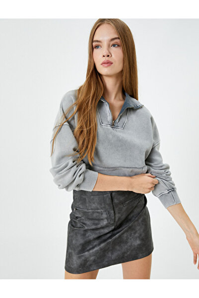 Koton Φούτερ με μισό φερμουάρ Pale Effect Comfortable Cut Rose Gold