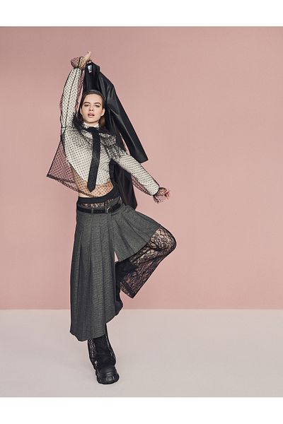 Koton Pleated Asymmetrical Cut Mini Skirt with Belt Detail