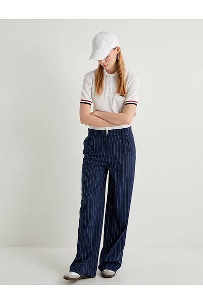 Koton Pantaloni Palazzo cu talie dublă, cu buzunare, amestecat din țesătură de viscoză