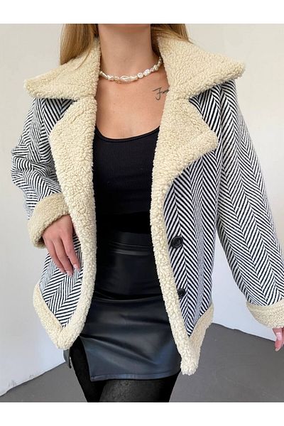 Modamorfo Stone Colored Sheepskin Buttoned Coat