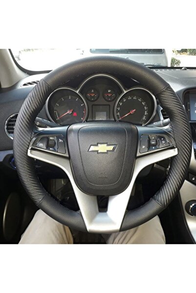 HASBAY DİKİŞLİ DİREKSİYON KILIFI SİYAH/KARBON DERİ SİYAH DİKİŞLİ CHEVROLET CR...