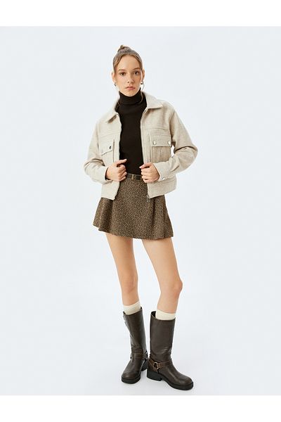 Koton Beige Women's Zipper Shacket