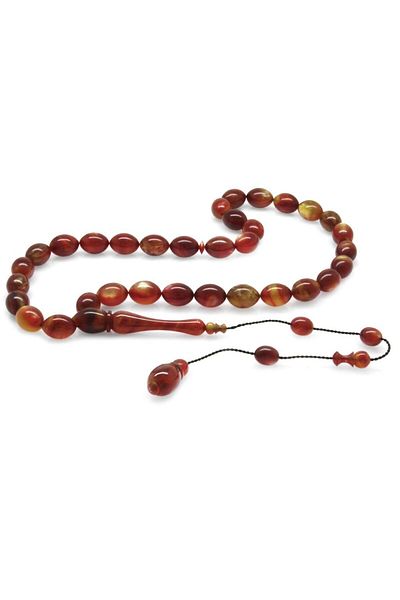 Tesbihane Systemed Barley Cut Pearlescent Yellow-Red Colorful Catalin Rosary