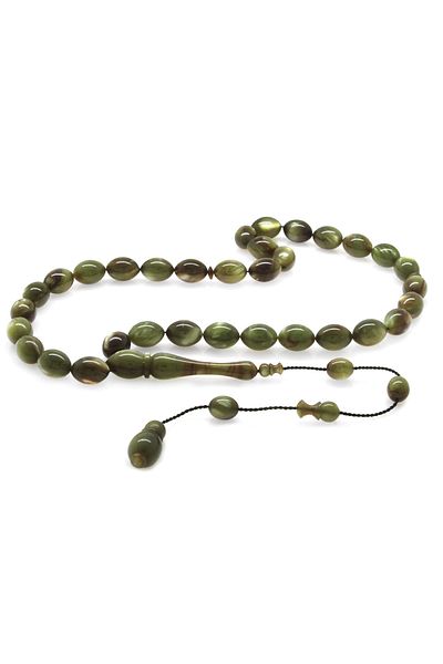 Tesbihane Systemed Barley Cut Pearlescent Green-White Colorful Catalin Rosary