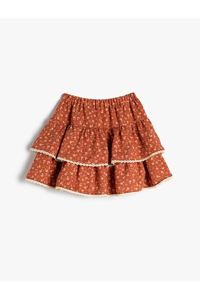 Koton Leopard Patterned Flounce Skirt with Elastic Waist