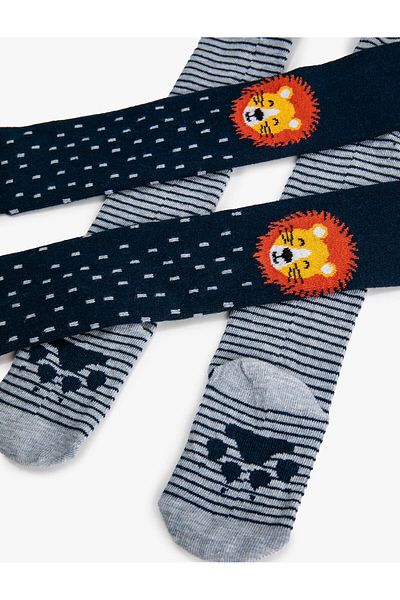 Koton 2 Pack Pantyhose Multicolored Lion Patterned Cotton
