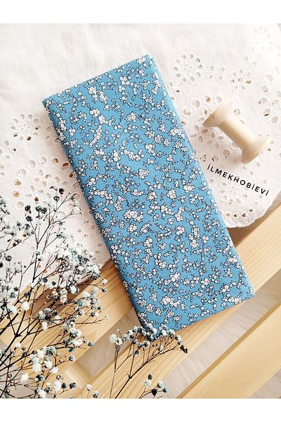 ilmekhobievi Blue Floral Patterned Poplin Fabric - Soft 100% Cotton 50X170Cm (1Pcs)