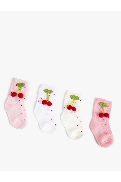 Koton Socks Cherry Applique Detailed Cotton Blend 3-Piece