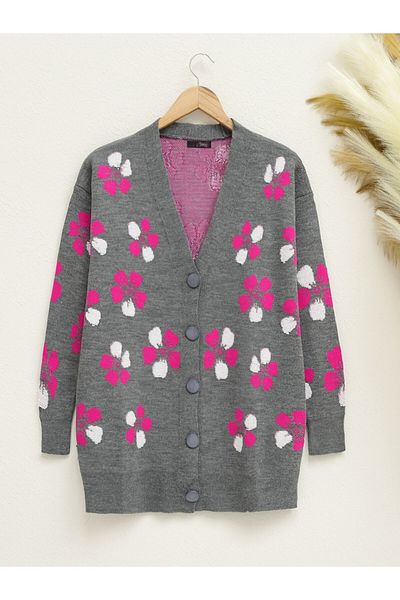 Modamorfo Floral Embossed Buttoned Cardigan