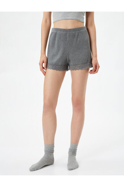 Koton Shorts Pajama Bottoms Ribbed Lace Detailed