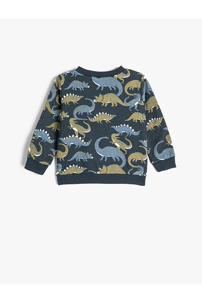 Koton Dinosaur Sweatshirt Crew Neck Long Sleeve Raised