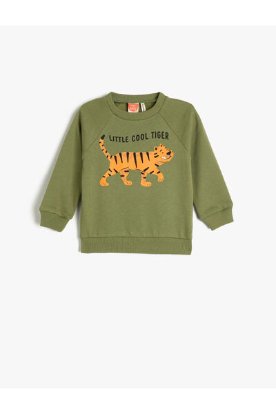 Koton Langarm-Sweatshirt aus gerippter Baumwolle mit Tiger-Print