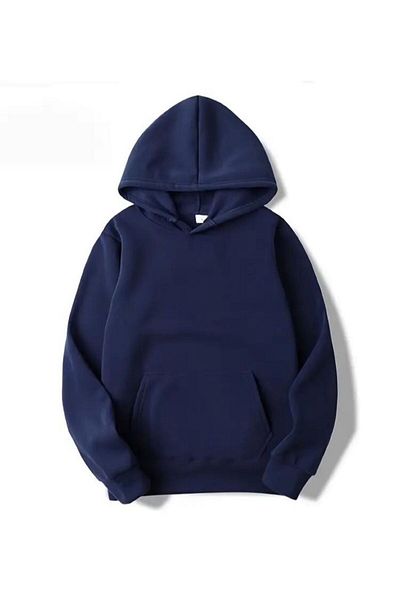 THE WHITE Unisex Navy Blue Winter Hooded Sweatshirt