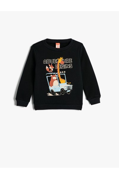 Koton Sweatshirt Animals Printed Long Sleeve Crew Neck Raised Cotton