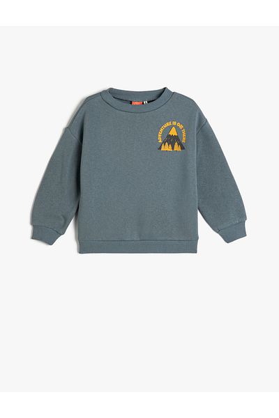 Koton Sweatshirt Long Sleeve Crew Neck Print Detailed Raised