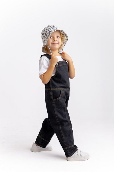 Oliven The Kid Black Unisex Long Leg Denim Salopet - Side Pocket