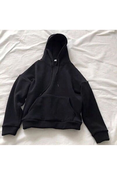 JustBS SİYAH KIŞLIK PAMUKLU KALIN SWEATSHİRT
