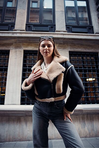 CE-YIL DERİ ÜRÜNLERİ KADIN  HAKİKİ NAPA KÜRK BIKER MONT