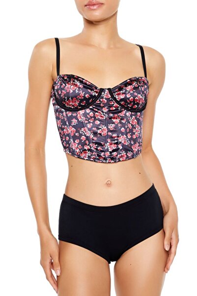 Forever 21 Saten Gül Desenli Korse