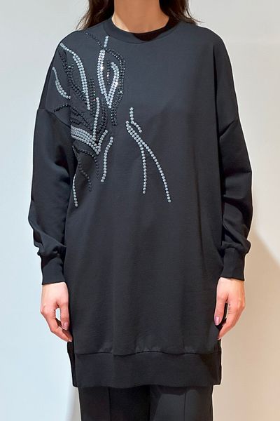 REMSA Black Embroidery Detailed Sweat Tunic - 10585