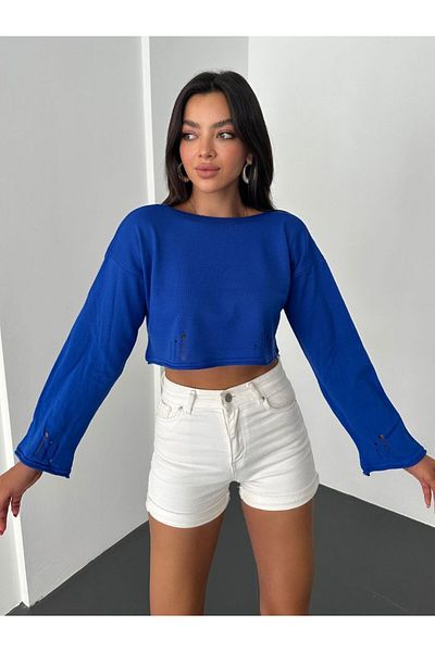 Modamorfo Strickwaren-Crop-Saks mit U-Boot-Ausschnitt