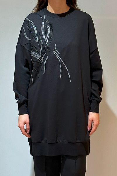 REMSA Black Embroidery Detailed Sweat Tunic - 10585