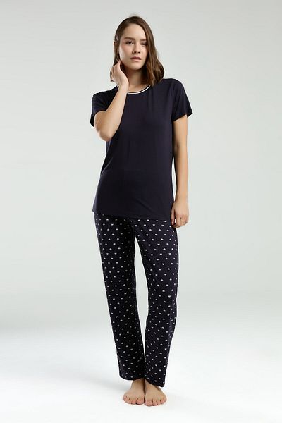 Arnetta Women's Navy Blue Short Sleeve Pajama Set