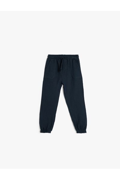 Koton Baumwoll-Jogginghose aus Musselin mit Bindegürtel und Taschendetail