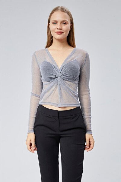 HomeStore Μπλούζα με διακριτική διακόσμηση στο στήθος και λάμψη στο γυαλιστερ...