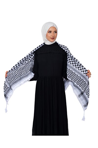 Zaytoon Μαύρη φούντα καρό Palestine Kefiye - Puşa με αραβική παρούσα S300006