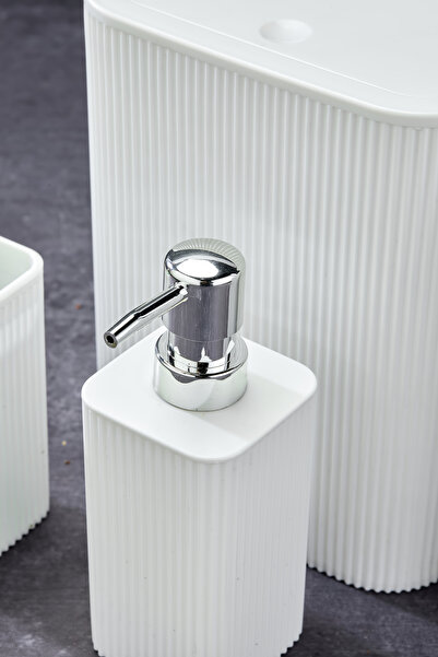 Homie Line 5 Parça Kare Banyo Seti - Çöp Kovası WC Fırçası Sıvı-Katı Sabunluk Diş Fırçası