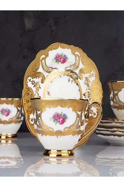 Kosova Rsy-218 6-Piece Porcelain Footed Tea & Nescafe Cup Set 200Cc