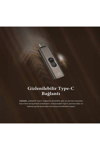 Transcend ESD330C Type-C 10Gbps 1050/950MB/s Gizlenebilir Başlıklı Taşınabilir Metal Kasa SSD
