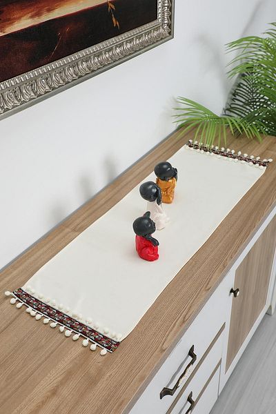 Aisha's Design 90X30 cm Runner - Pattern Stripe and Pompom Detail, R-88K