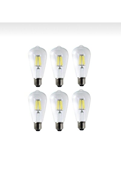Edison St64 4w 6500k Beyaz Led Rustik 6'lı Paket Dekoratif Ampul Vintage Aydı...