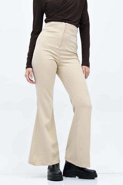 birizmoda Beige Spanish Leg Fabric Trousers