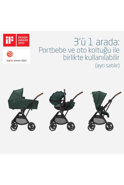 MAXİ-COSİ Maxi-Cosi Leona2 Çift Yönlü Uzatılabilir Sırt Desteği Tam Yatabilir Bebek Arabası Twillic Green