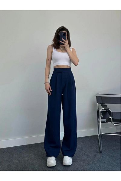 BILDEŞA Women's High Waist Velcro Waist Palazzo Pants