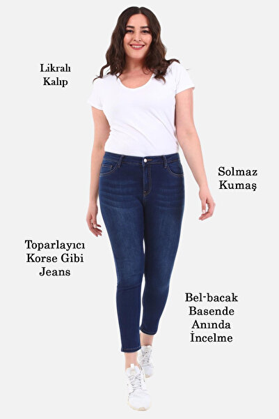CEDY DENIM Slim Fit Jean Büyük Beden Yüksek Bel Dar Kesim Esnek Kot Pantolon C597-taşlanmış