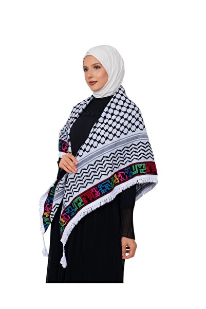 Zaytoon Μαύρο καρό φούντα παλαιστινιακό φούντα - Kefiye με άκρες πόλεων S300005
