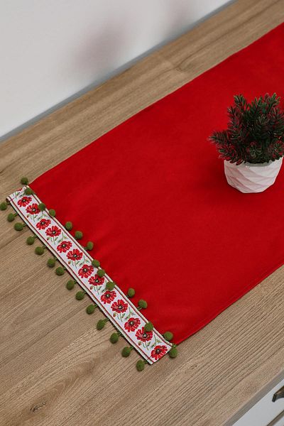 Aisha's Design 90X30 cm Runner - Pattern Stripe and Pompom Detail, R-88K