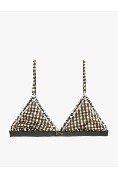Koton Σουτιέν Bralet με λεπτομέρεια από δαντέλα με μοτίβο Gingham χωρίς επένδυση