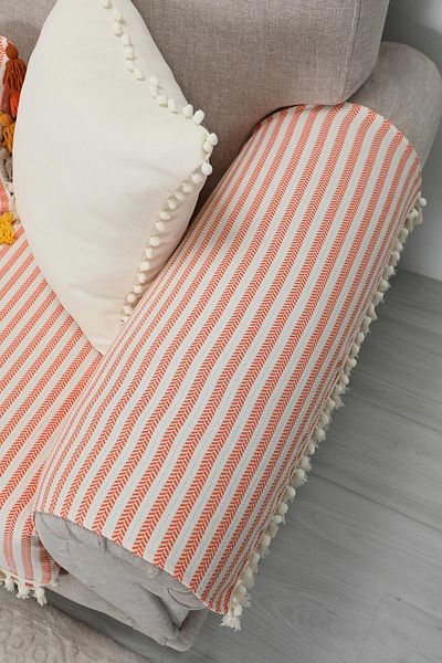 Aisha's Design 65X65 cm Armrest Set with Striped Pompom and Tassel Detail - Kc-10