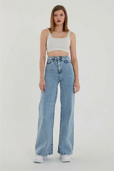 WODDİ Pantaloni de blugi Palazzo Colorfast, albastru deschis la zăpadă