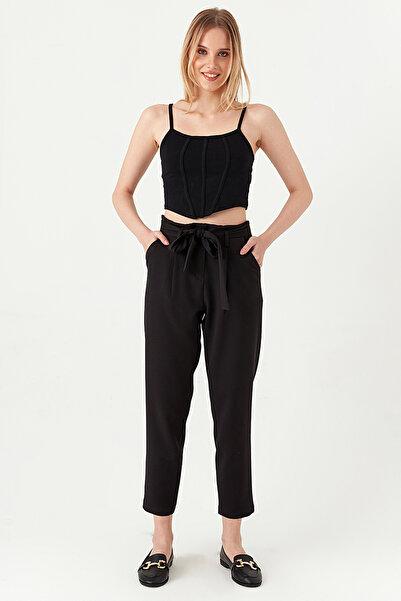 Select Moda Γυναικείο παντελόνι με μαύρη ζώνη με ελαστική μέση, άνετο κοψίματος
