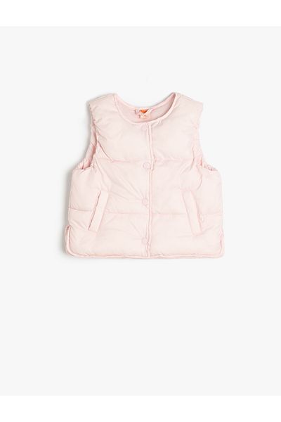 Koton Round Neck Quilted Puffer Vest with Pocket Detail