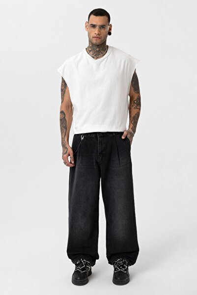 Vamos Pileli Zİncir Detaylı Baggy Jean Antrasit