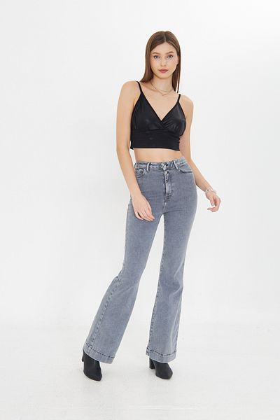 Kutaf Anthracite Spanish High Waist Colorfast Snow Wash Jeans