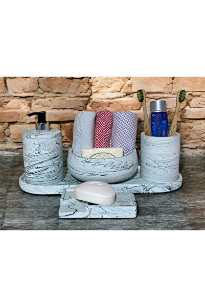 Chiko Mall Set de accesorii pentru baie compatibil cu beton și marmură (5 buc...