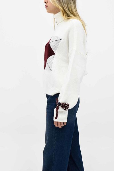 birizmoda Pulover Argyle cu gât rotic - alb
